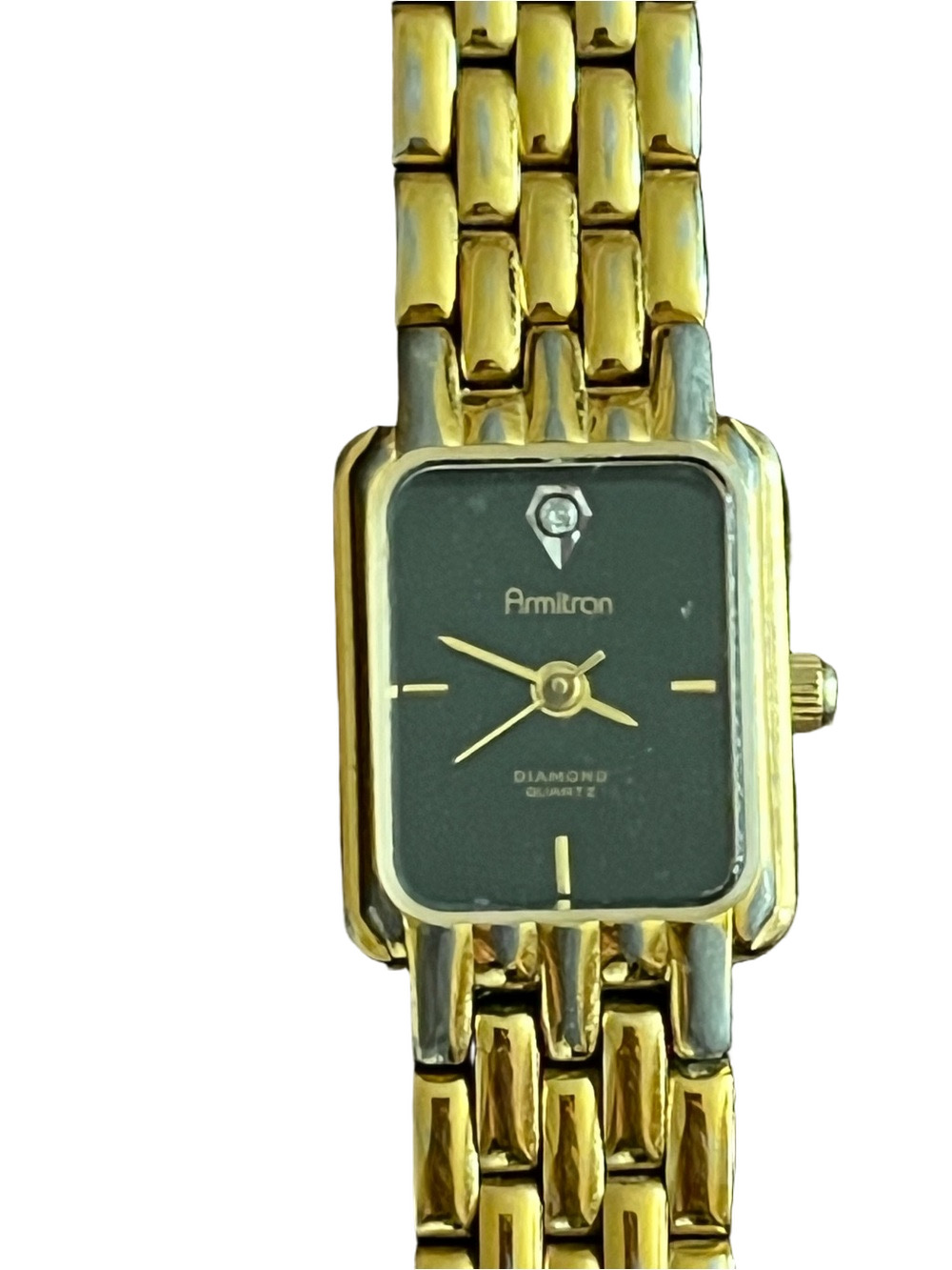 VTG Armitron Diamond Quartz Rectangular Gold Link Bracelet Watch 25/5112